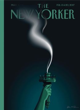 The Statue of Liberty's extinguished flame on the cover of The New Yorker, 13 and 20 February 2017.
